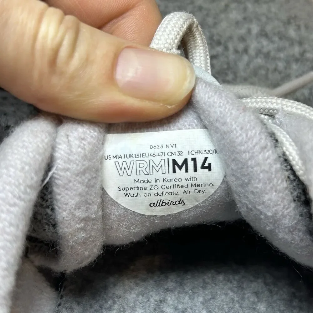 Allbirds Mens Wool Runner Mizzle Gray White Comfort Casual Shoes Sneaker Size 14